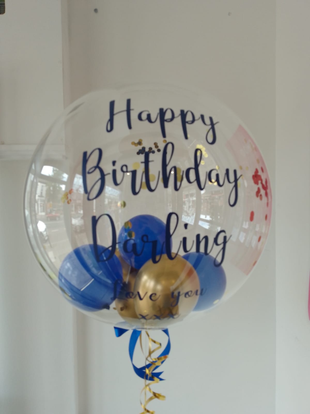 Personalised Royal Blue & Chrome Gold Bubble Balloon